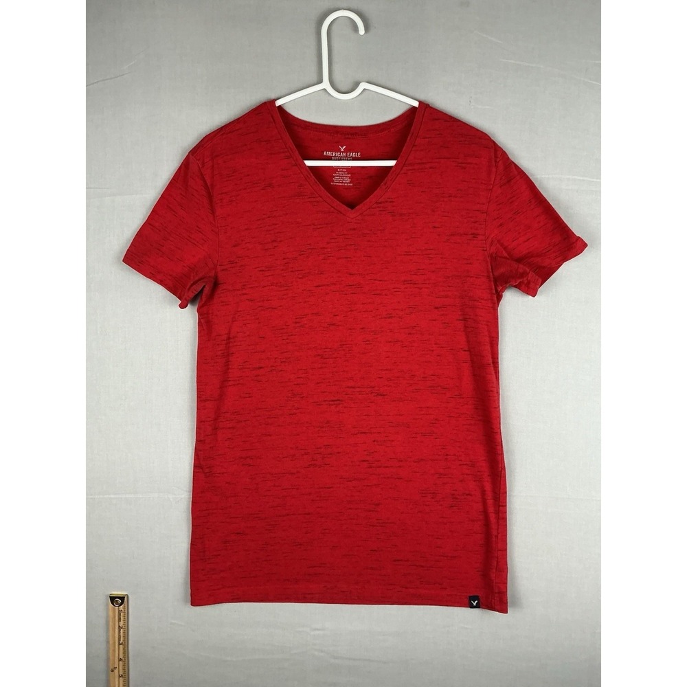American Eagle Red V-Neck Short Sleeve Tee Shirts Men's Small